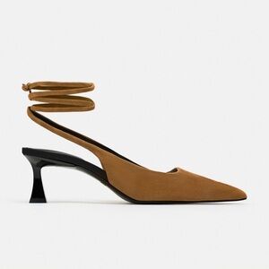 ZARA LACE-UP SLINGBACK 100% LEATHER HEELS